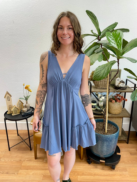 Slate V Neck Full Dress
