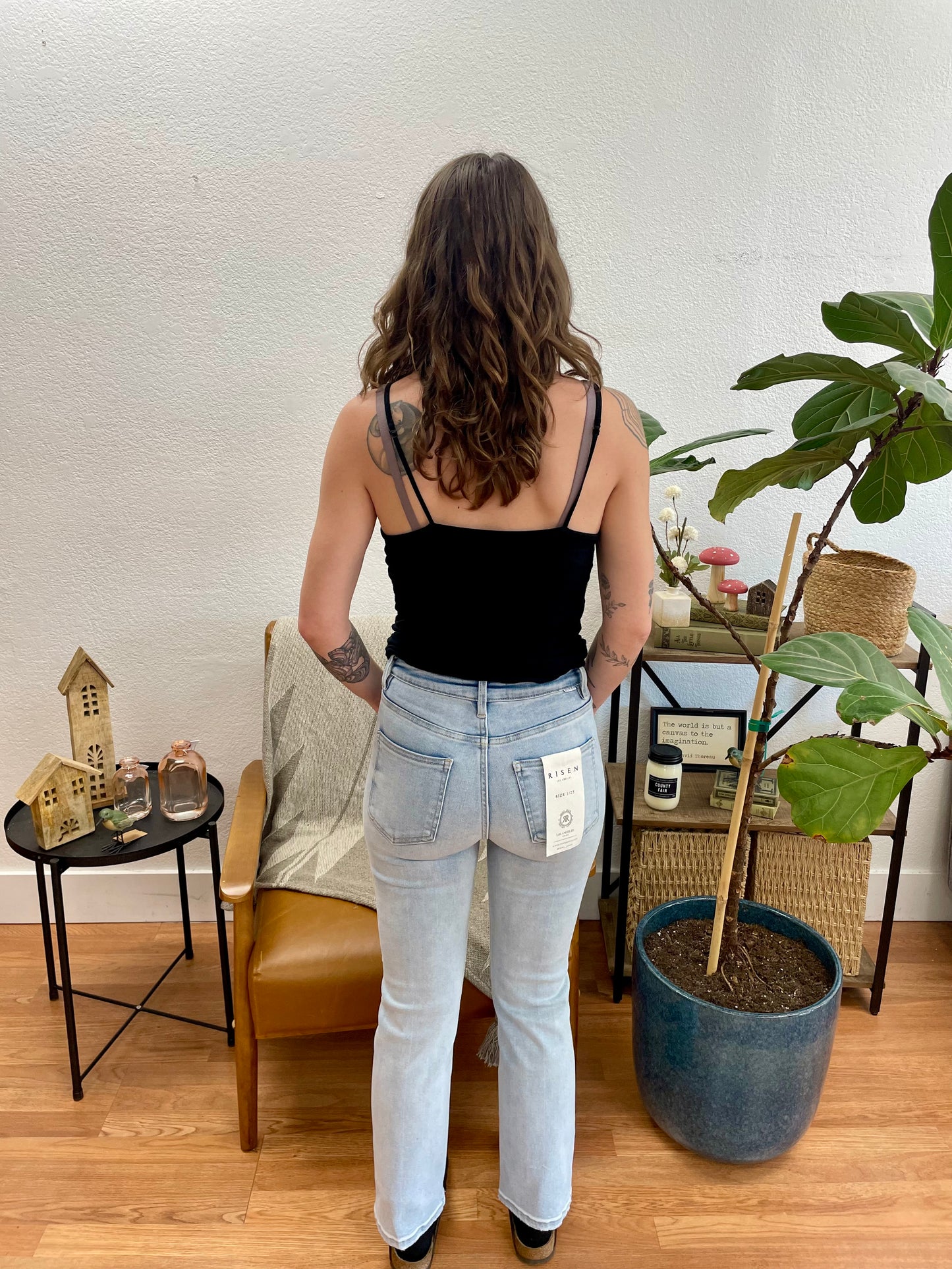 RISEN Light Wash Tummy Control Straight Crop Jeans - Terra Cottage