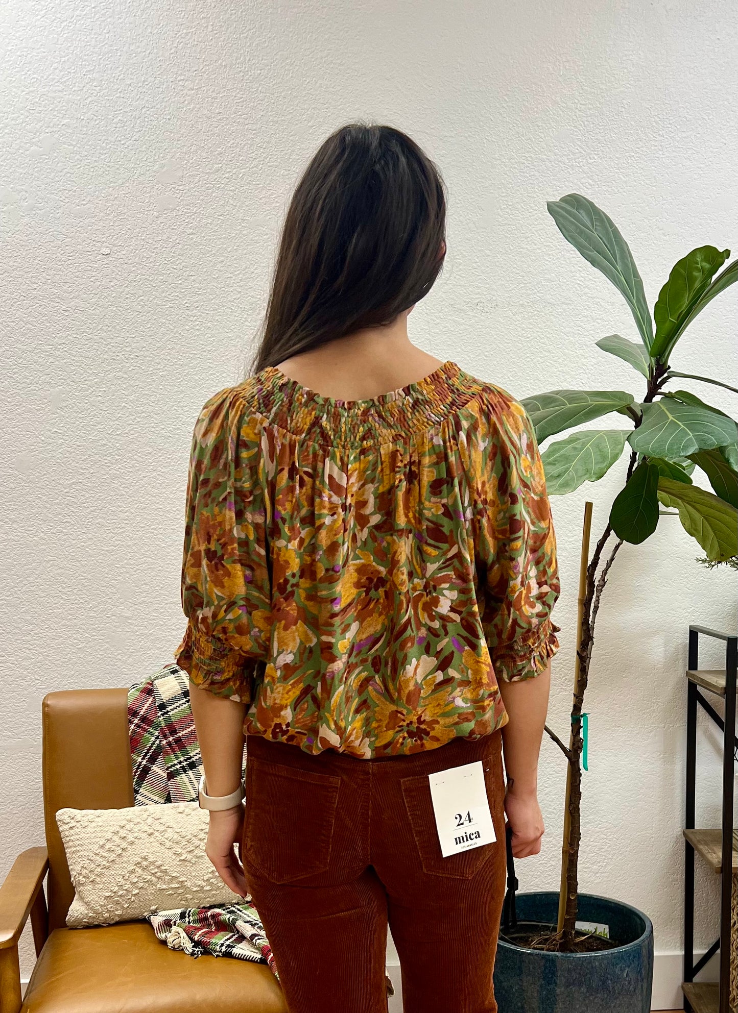 Rust Satin Floral Blouse