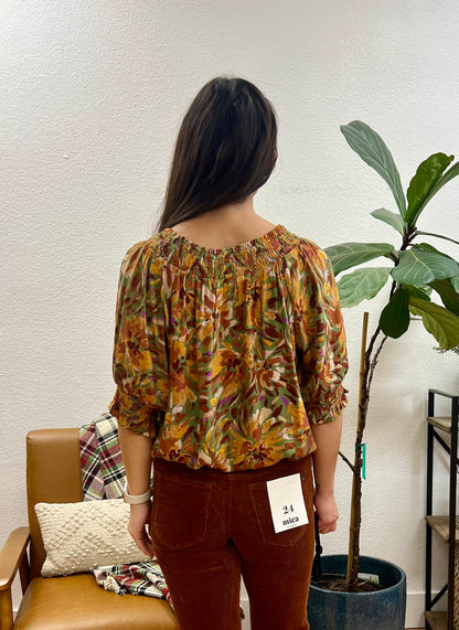 Rust Satin Floral Blouse