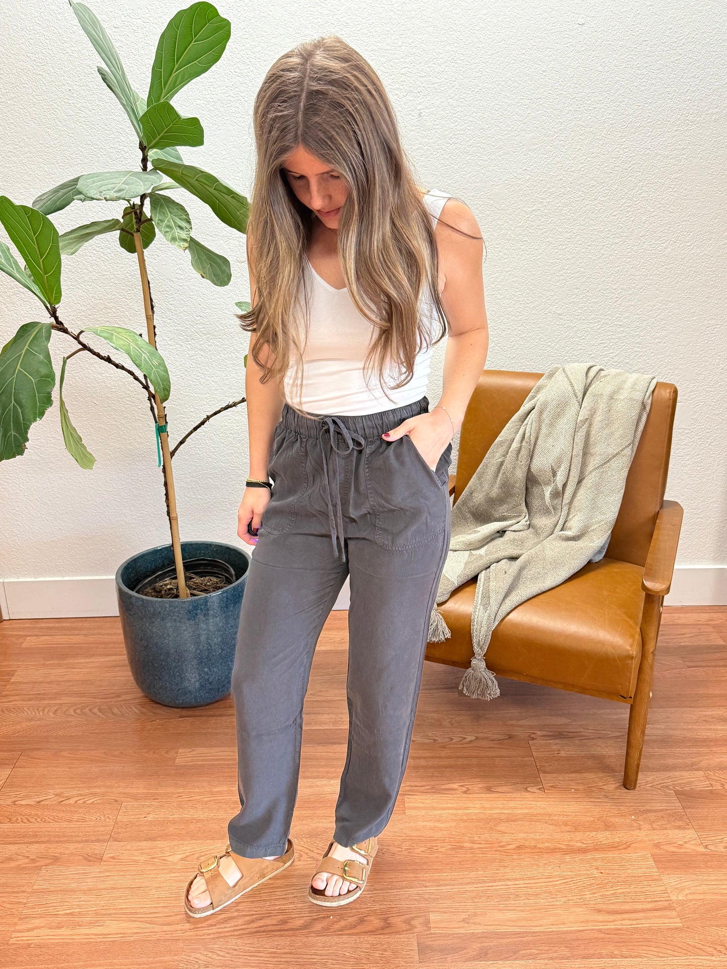 Charcoal Tencel Straight Pants