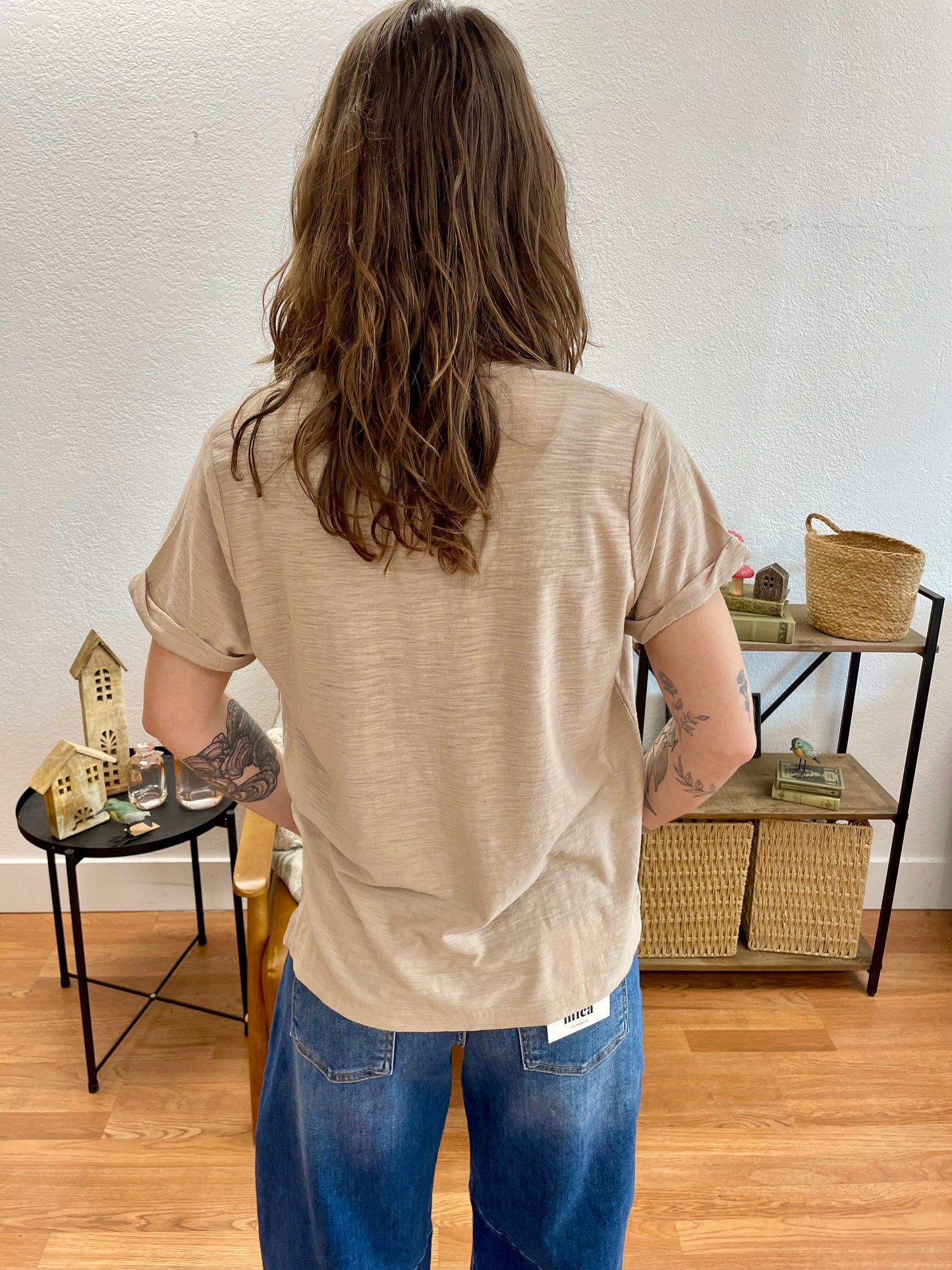 Mocha V Neck Slub Tee - Terra Cottage