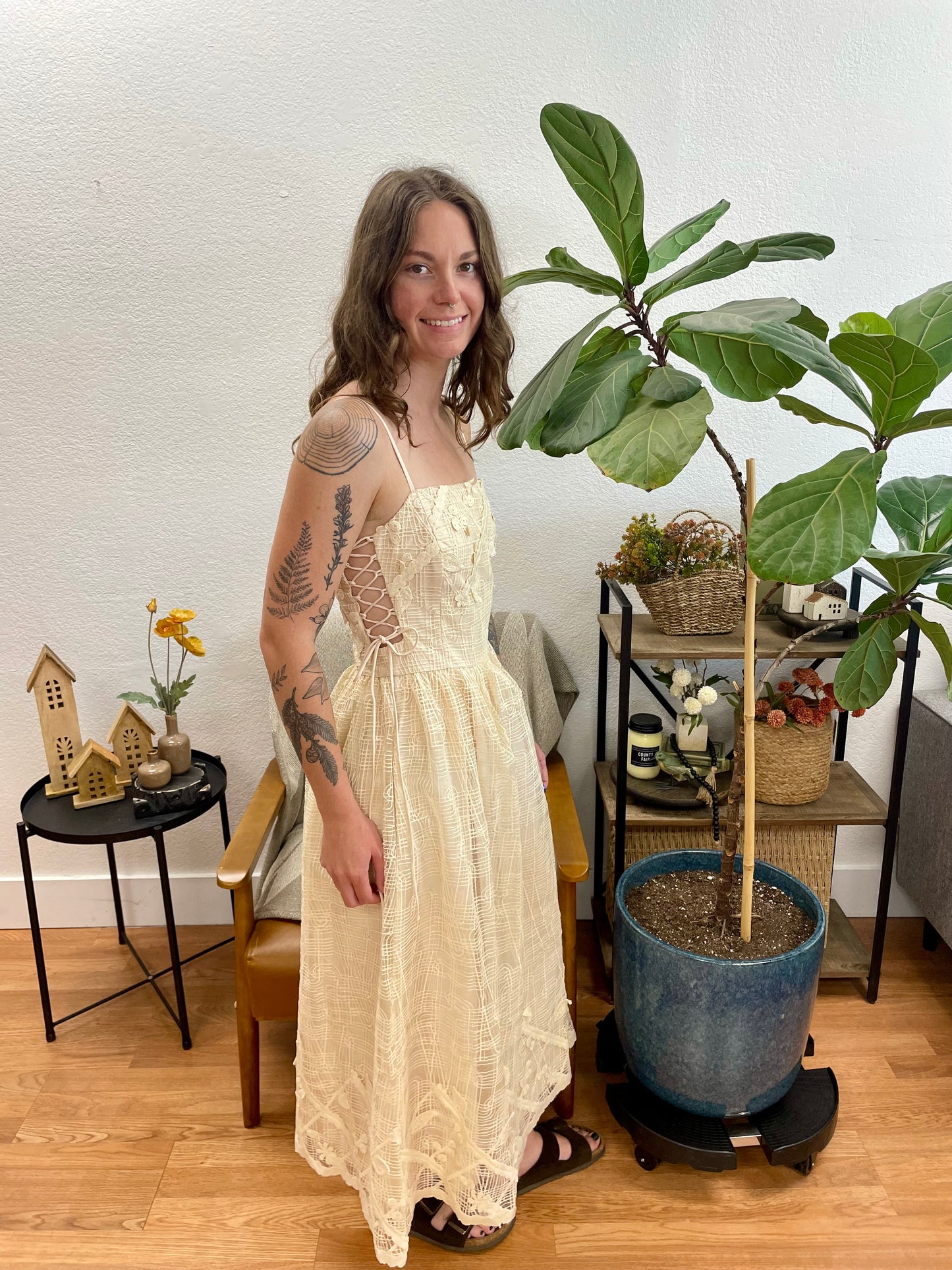 Cream Crochet Midi Dress