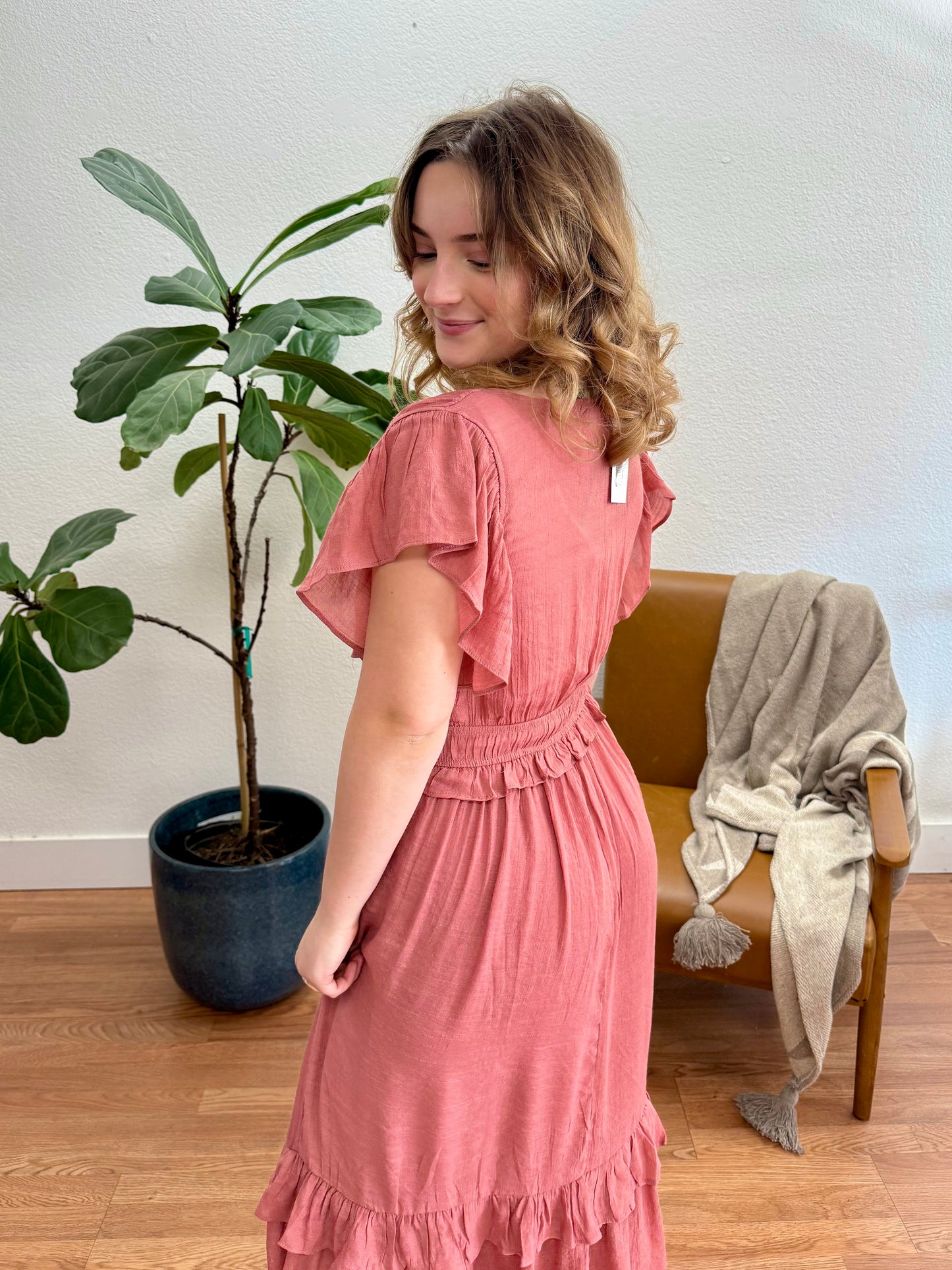 Rose Ruffle Midi Dress