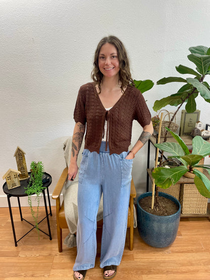 Denim Smocked Barrel Pants