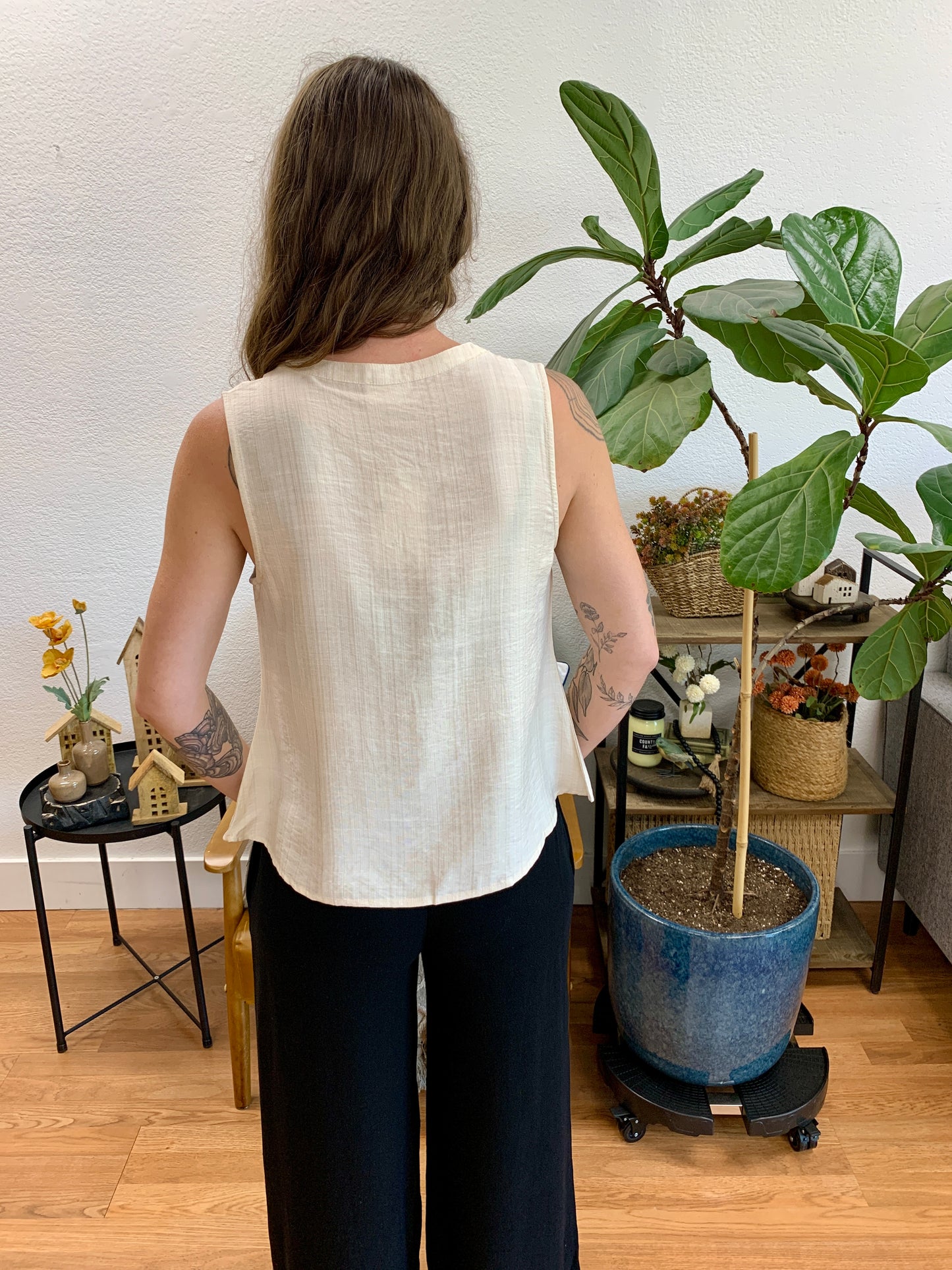 Cream Pintuck Button Front Top