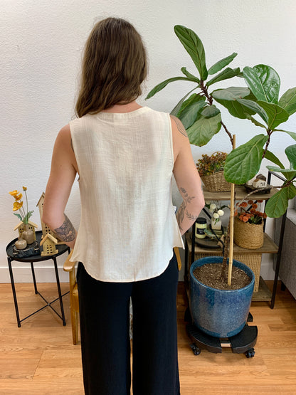 Cream Pintuck Button Front Top