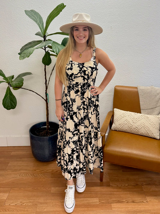 Black Floral Cami Midi Dress