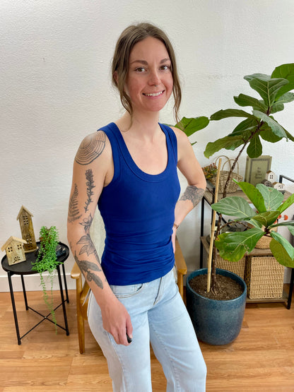 Navy Ribbed Scoop Neck Tank