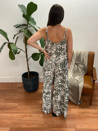 Olive V-Neck Godet Jumpsuit