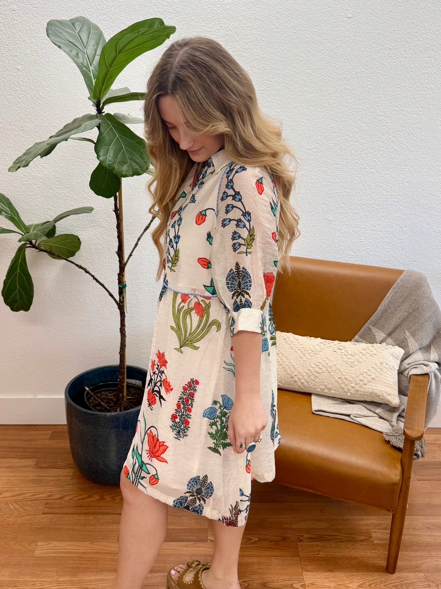 White Floral Shirt Dress