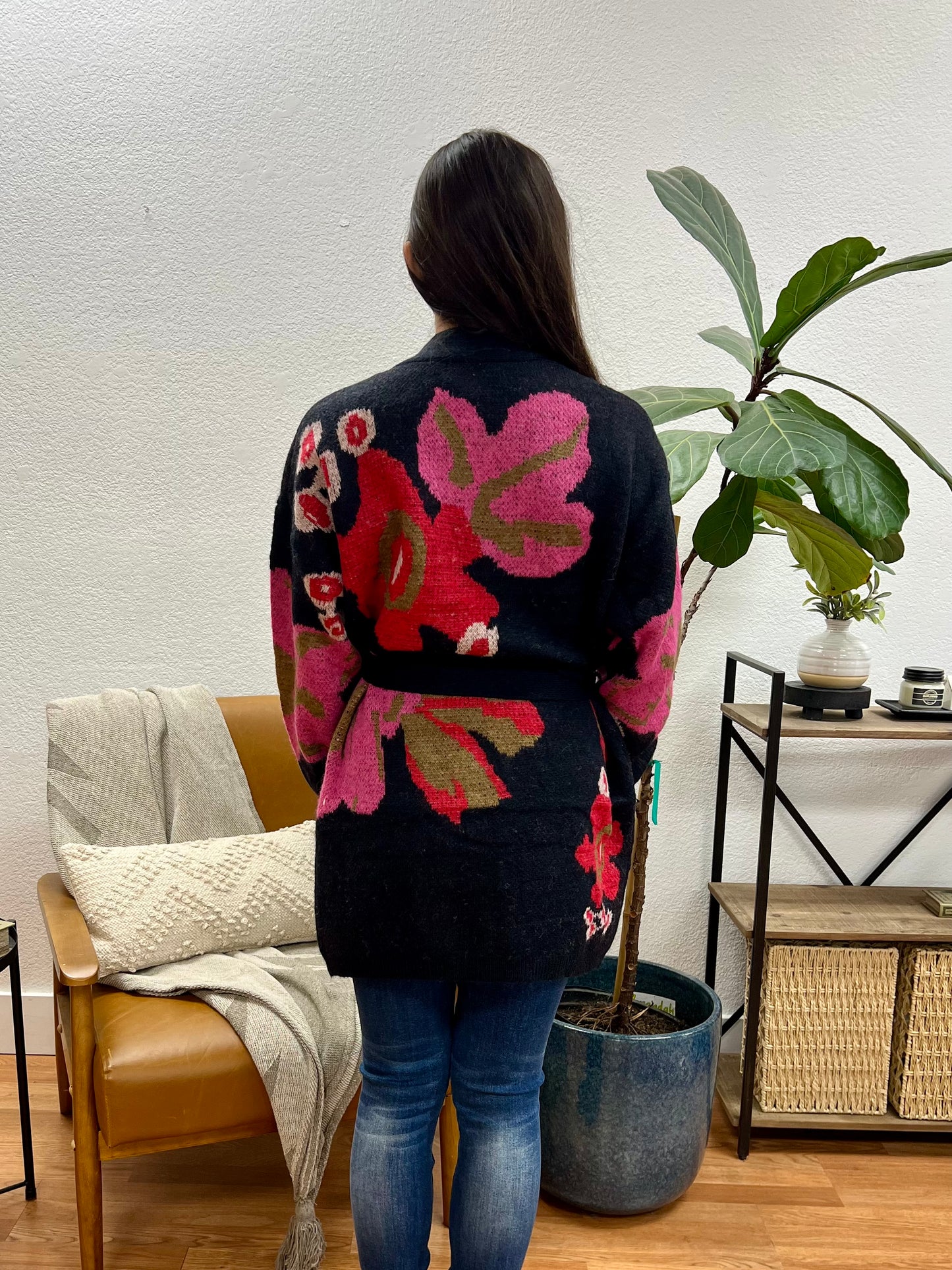 Black Bold Floral Cardigan