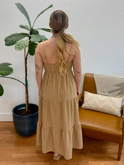 Khaki Stripe Midi Sundress