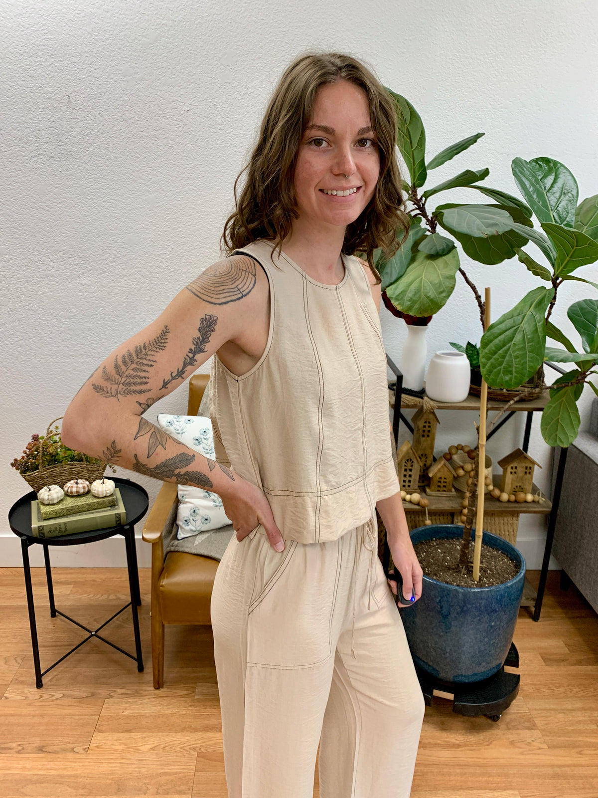 Oatmeal Contrast Stitch Tank