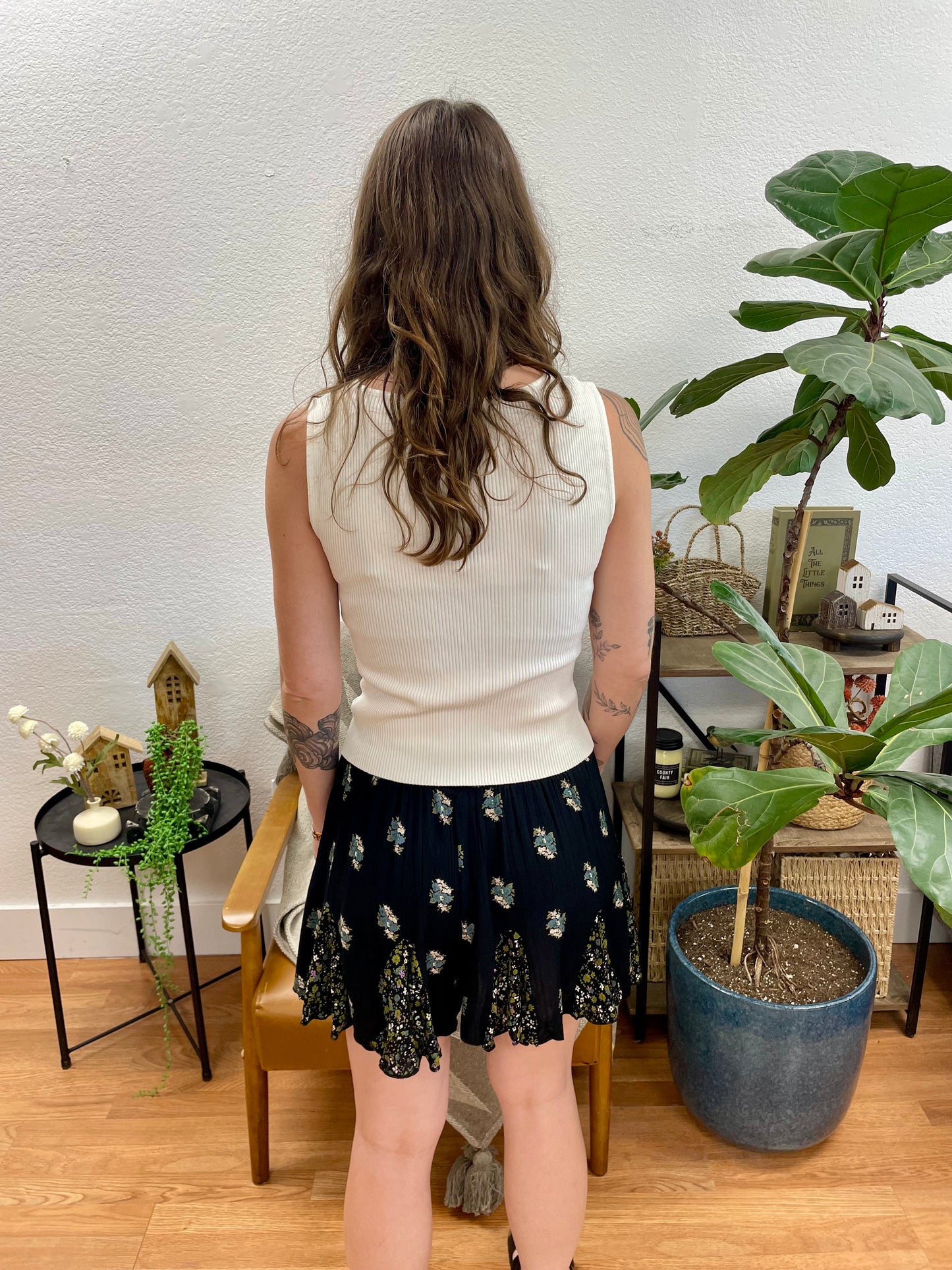Black Printed Godet Shorts