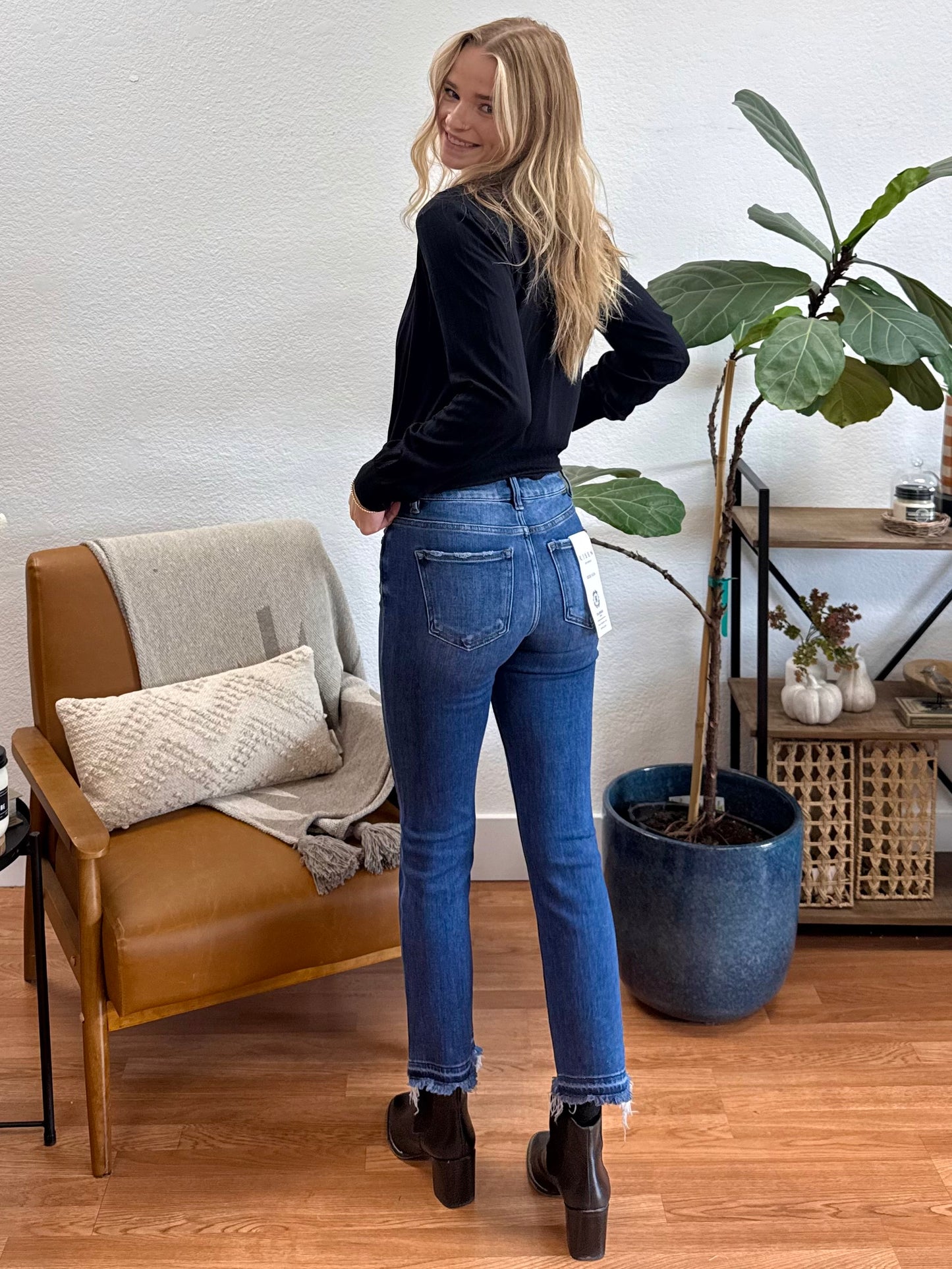 RISEN High Rise Crop Straight Jeans