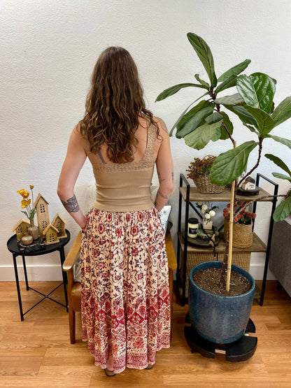 Rust Printed Midi Skirt