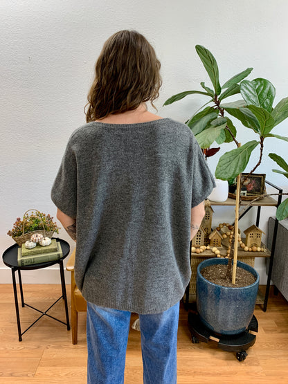 Charcoal V Neck Short Sleeve Sweater