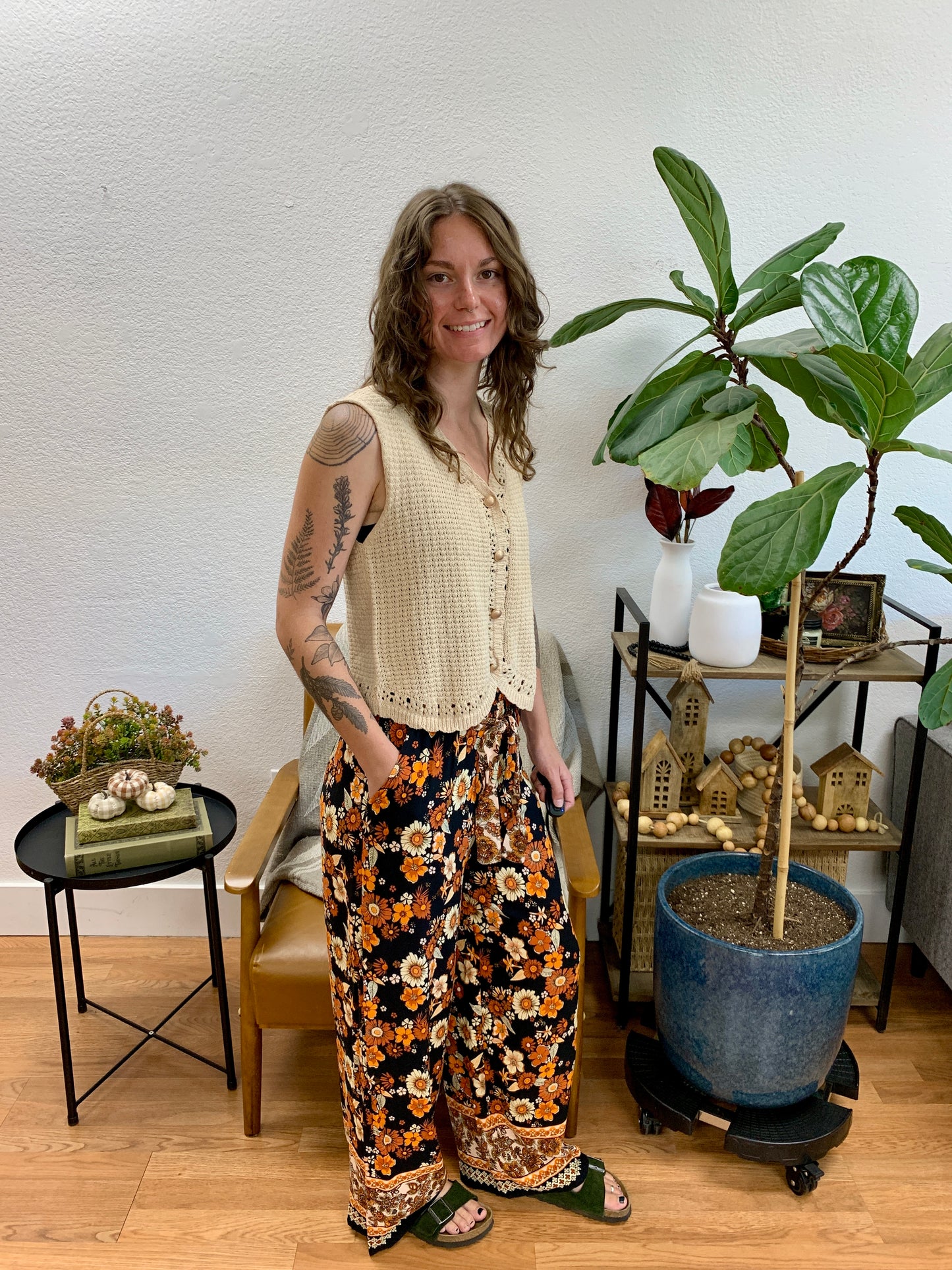 Black Floral Pants