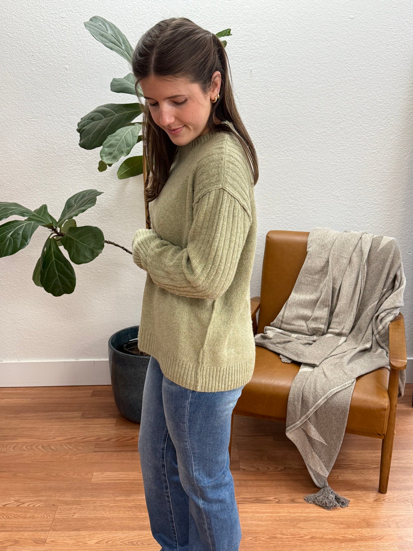 Heather Olive Mock Neck Sweater