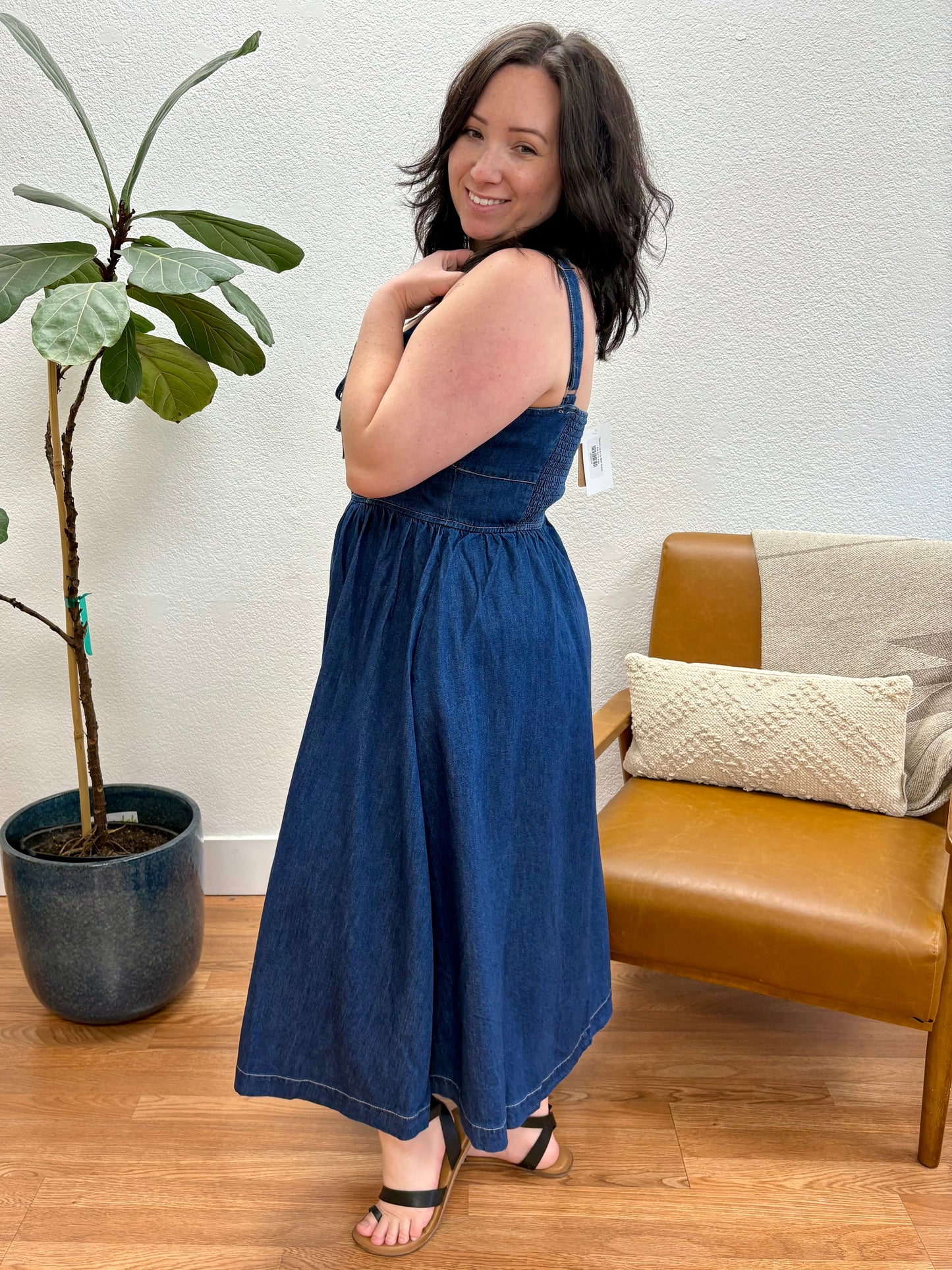 Denim Lace Up Midi Dress