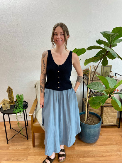 Slate Smocked Midi Skirt