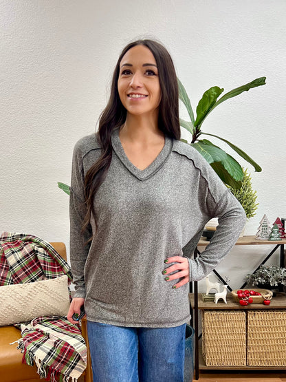 Black Melange Hacci Long Sleeve Tee