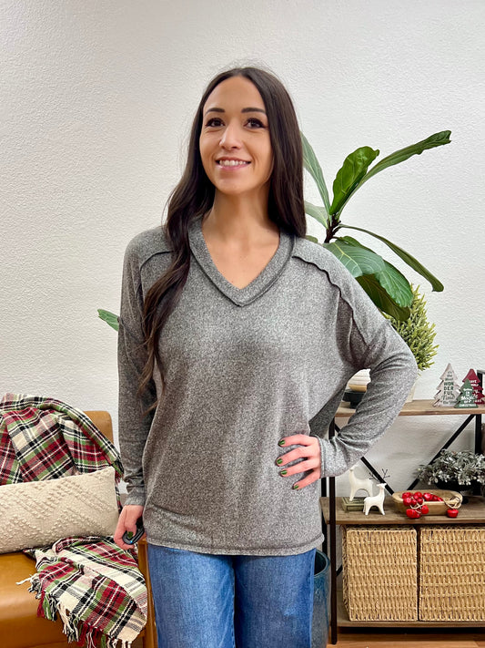 Black Melange Hacci Long Sleeve Tee