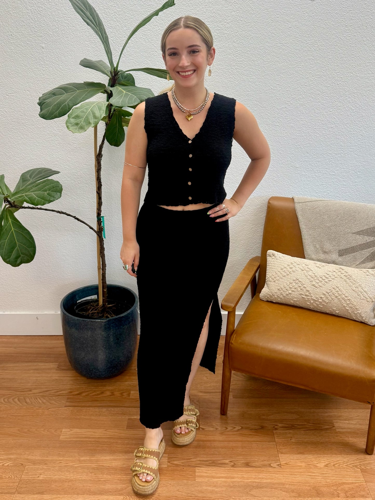 Black Knit Midi Skirt