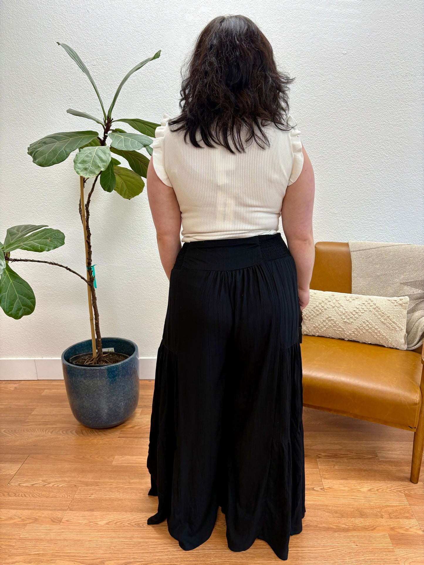 Black Wide Leg Tiered Flare Pants
