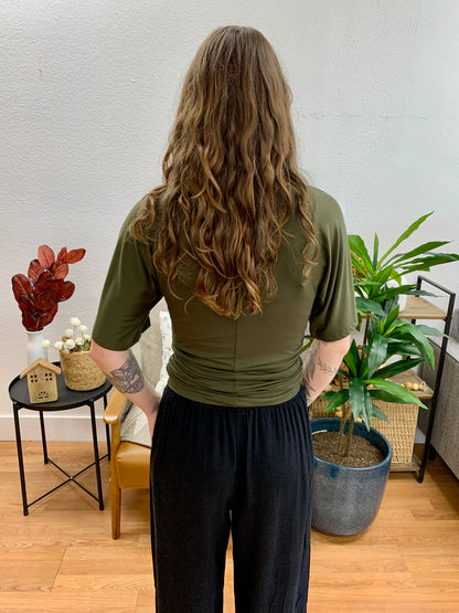 Olive Shirred Side Top