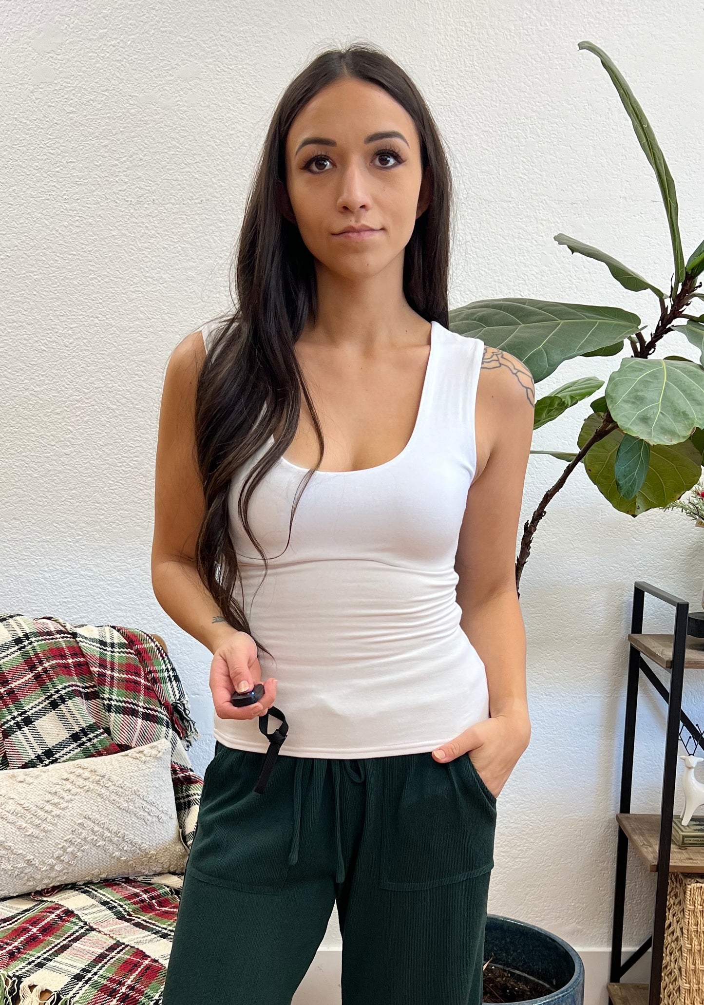 White U Neck Double Layered Tank