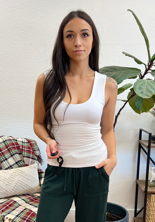 White U Neck Double Layered Tank