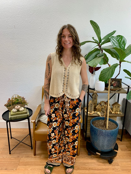 Black Floral Pants