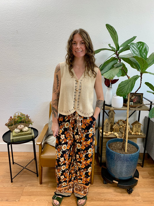 Black Floral Pants