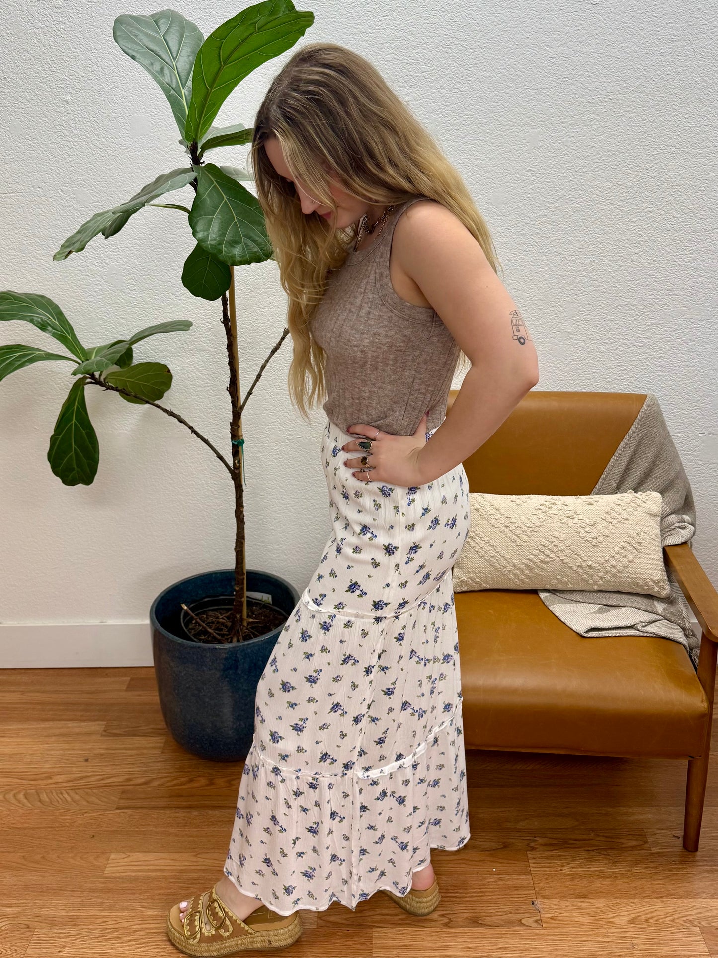 Blue Floral Maxi Skirt