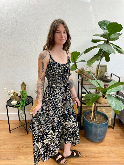 Black Scoop Neck Hanky Hem Dress