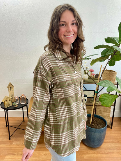 Olive Relaxed Plaid Shacket - Terra Cottage