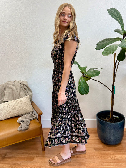 Black V-Neck Midi Dress