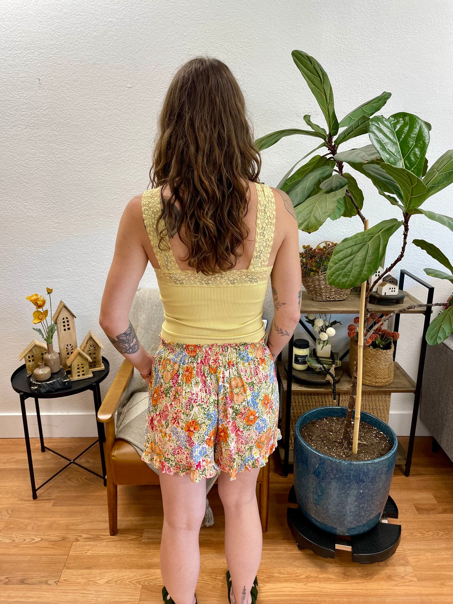 Cream Floral Belted Shorts