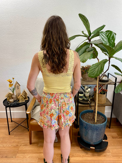 Cream Floral Belted Shorts