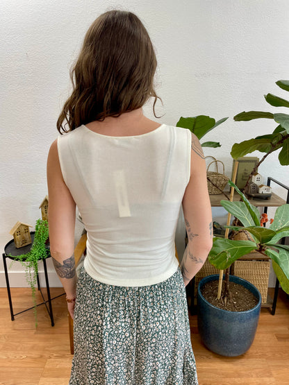 Ivory Scoop Neck Split Hem Tank