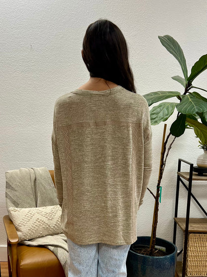 Taupe Brushed Lace + Knit Henley Top