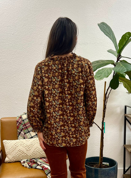 Brown Floral Long Sleeve Blouse