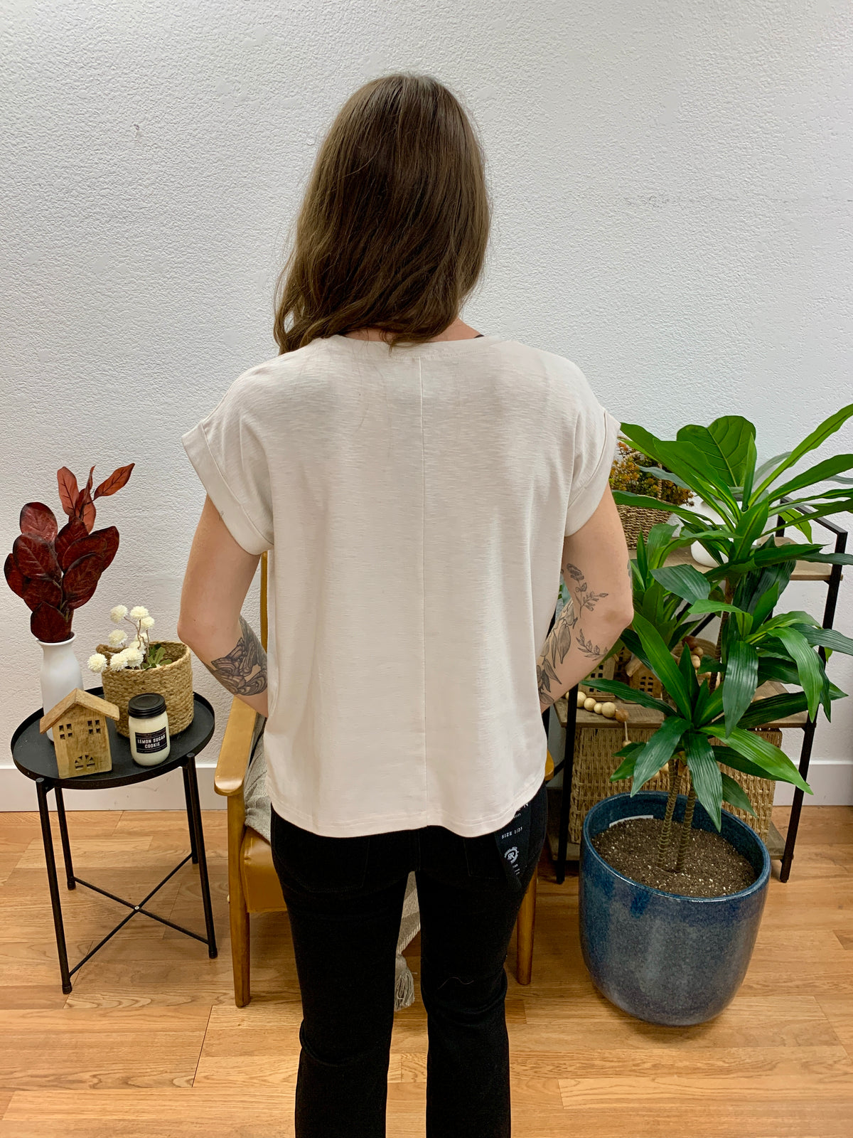 Sand Beige Modal Rolled Sleeve Tee