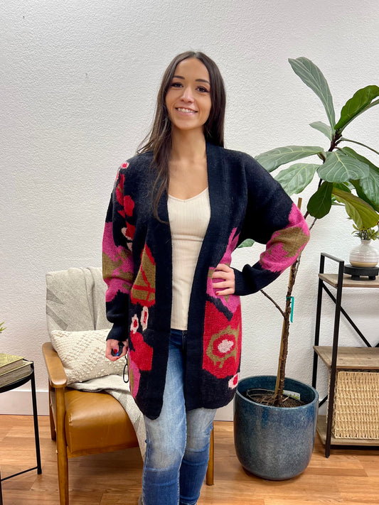 Black Bold Floral Cardigan