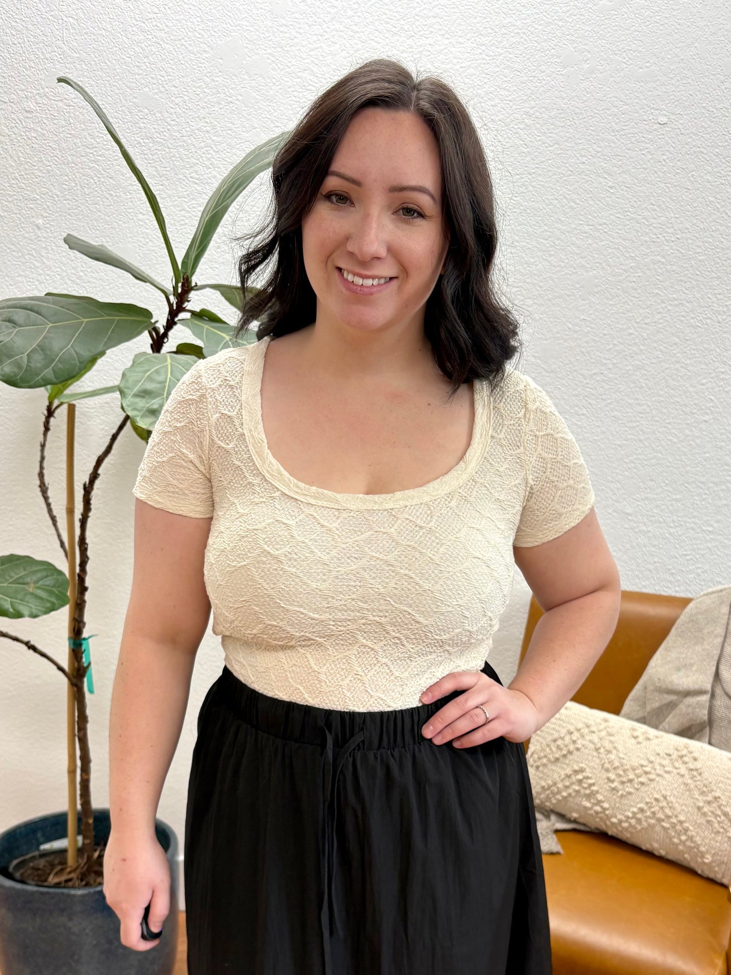 Cream Scoop Neck Crop Top