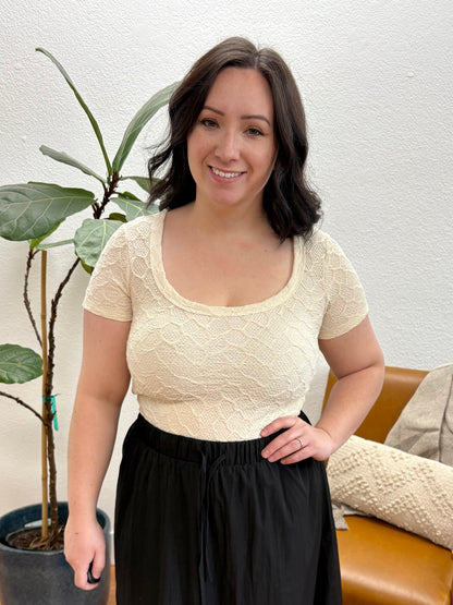 Cream Scoop Neck Crop Top