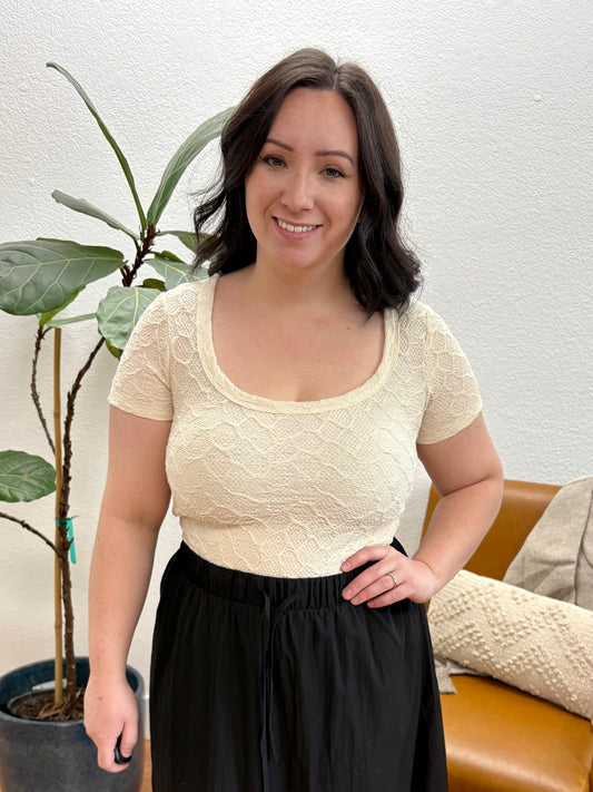 Cream Scoop Neck Crop Top