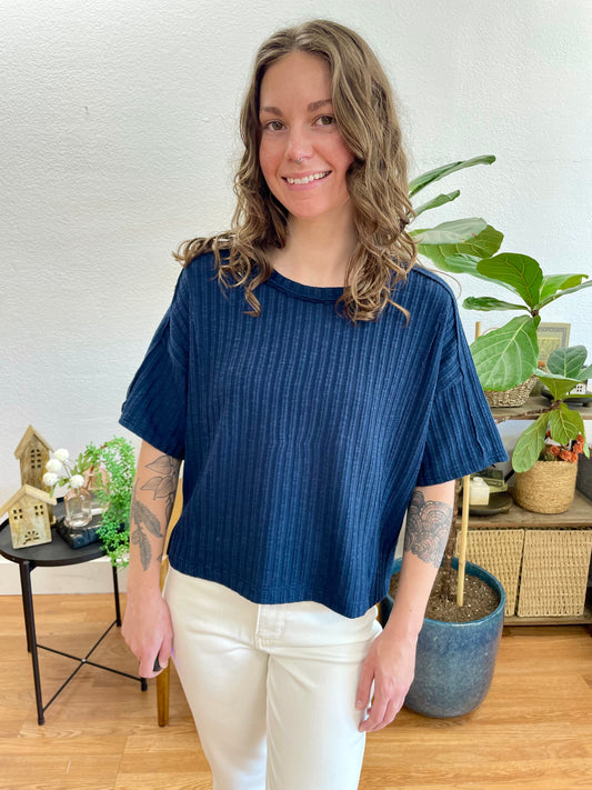 Navy Star Patch Ribbed Top